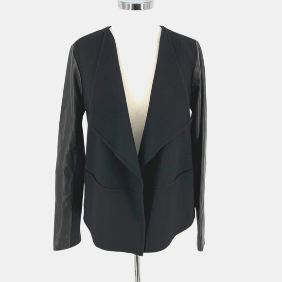 Vince Leather Sleeve Black Open Front Jacket Size Large - Picture 15 of 15